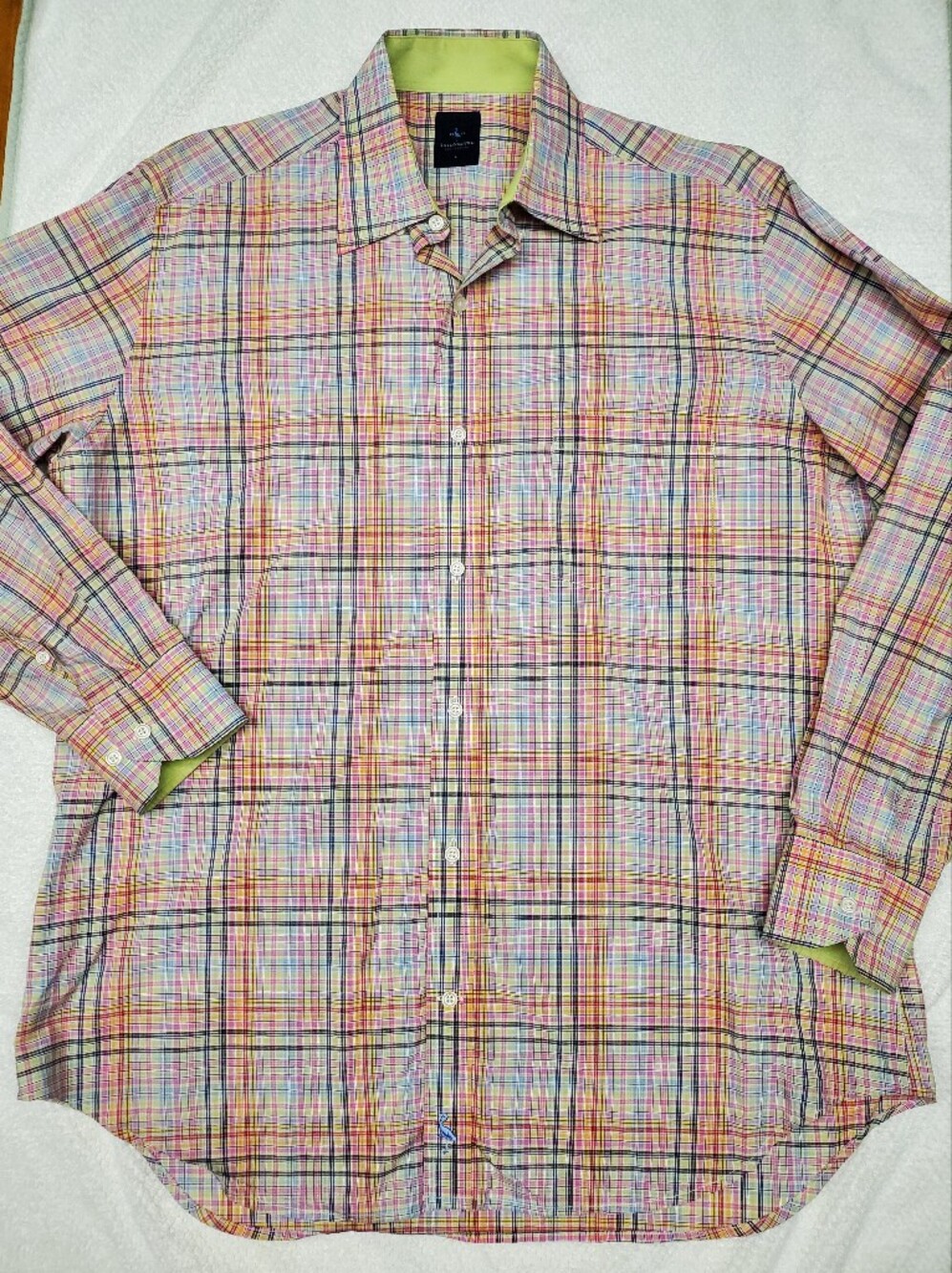 Tailorbyrd 1930 Collection Mens L Plaid Cotton Dress Shirt Contrast Cuff Madras